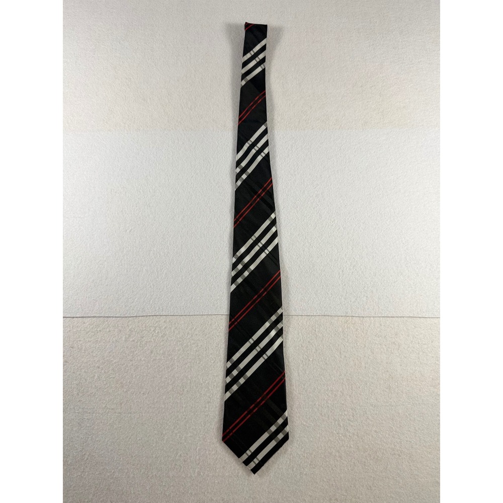 Burberry Mens Silk Necktie Black Red White Plaid Check Hand Made Italy Classic